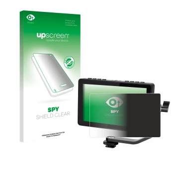 Face avant d’un emballage produit avec le logo de la marque upscreen. À côté, l’appareil Feelworld F5 PROX 5,5