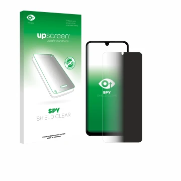 Face avant d’un emballage produit avec le logo de la marque upscreen. À côté, l’appareil Xiaomi Redmi A5 est représenté avec l