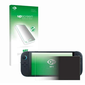 Face avant d’un emballage produit avec le logo de la marque upscreen. À côté, l’appareil Nintendo Switch 2 est représenté avec