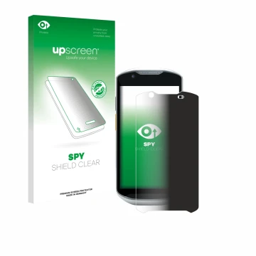 Face avant d’un emballage produit avec le logo de la marque upscreen. À côté, l’appareil Zebra TC52x-HC est représenté avec la