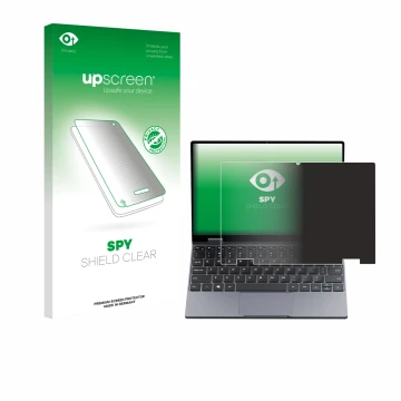 Face avant d’un emballage produit avec le logo de la marque upscreen. À côté, l’appareil Chuwi MiniBook X N150 est représenté 