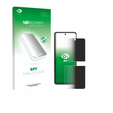 Face avant d’un emballage produit avec le logo de la marque upscreen. À côté, l’appareil Motorola Razr 60 est représenté avec 