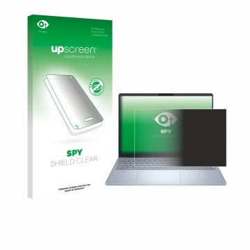 Face avant d’un emballage produit avec le logo de la marque upscreen. À côté, l’appareil Dell 16 Plus Laptop est représenté av