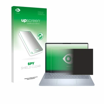 Face avant d’un emballage produit avec le logo de la marque upscreen. À côté, l’appareil Dell 14 Plus Laptop est représenté av