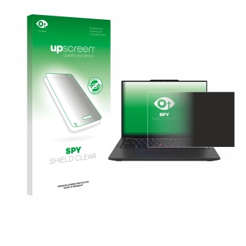 Face avant d’un emballage produit avec le logo de la marque upscreen. À côté, l’appareil Lenovo ThinkPad X13 Gen 6 est représe