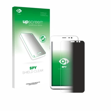 Face avant d’un emballage produit avec le logo de la marque upscreen. À côté, l’appareil Pax CCV Fly A77 est représenté avec l