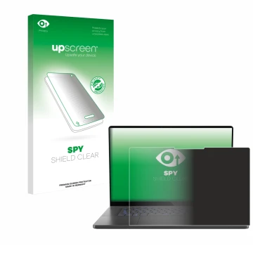 Face avant d’un emballage produit avec le logo de la marque upscreen. À côté, l’appareil ASUS ROG Zephyrus G16 2025 est représ