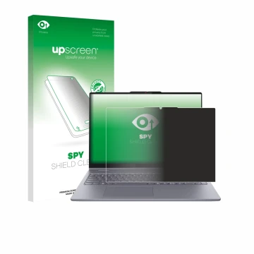 Face avant d’un emballage produit avec le logo de la marque upscreen. À côté, l’appareil Lenovo IdeaPad 5 2-in-1 14AKP10 est r