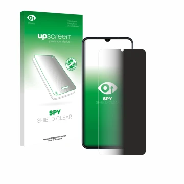 Face avant d’un emballage produit avec le logo de la marque upscreen. À côté, l’appareil Huawei Nova Y61 est représenté avec l