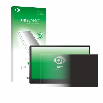 Face avant d’un emballage produit avec le logo de la marque upscreen. À côté, l’appareil ASUS ZenScreen MB166C est représenté 