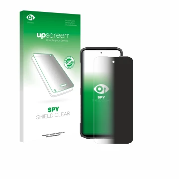 Face avant d’un emballage produit avec le logo de la marque upscreen. À côté, l’appareil Doogee Blade 20 est représenté avec l