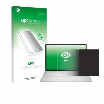 Face avant d’un emballage produit avec le logo de la marque upscreen. À côté, l’appareil Dell 14 Premium Laptop est représenté
