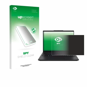 Face avant d’un emballage produit avec le logo de la marque upscreen. À côté, l’appareil Lenovo ThinkPad L14 Gen 6 est représe