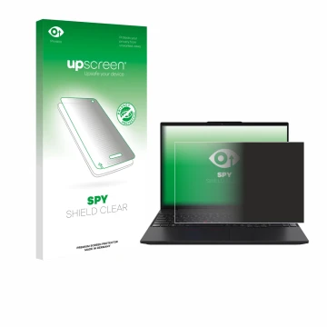 Face avant d’un emballage produit avec le logo de la marque upscreen. À côté, l’appareil Lenovo ThinkPad L16 Gen 2 est représe