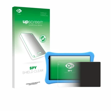 Face avant d’un emballage produit avec le logo de la marque upscreen. À côté, l’appareil Awow funtab 1001 10.1