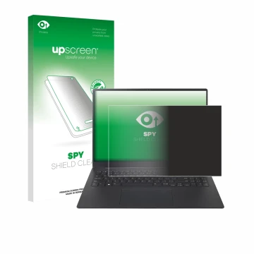 Face avant d’un emballage produit avec le logo de la marque upscreen. À côté, l’appareil LG gram Pro 16 2025 est représenté av