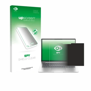Face avant d’un emballage produit avec le logo de la marque upscreen. À côté, l’appareil HP ProBook 4 G1i 14
