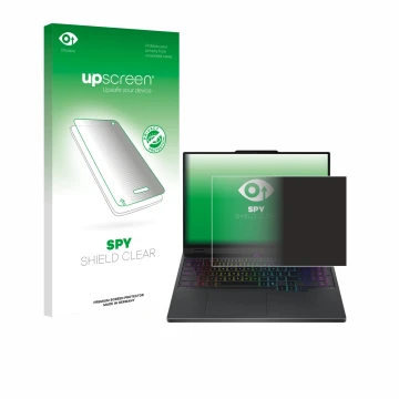 Face avant d’un emballage produit avec le logo de la marque upscreen. À côté, l’appareil Lenovo Legion 5 15IRX10 83LY est repr