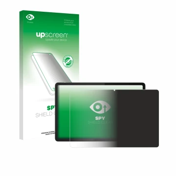 Face avant d’un emballage produit avec le logo de la marque upscreen. À côté, l’appareil Lenovo Tab K11e est représenté avec l