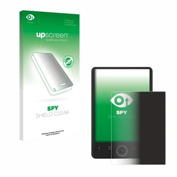 Face avant d’un emballage produit avec le logo de la marque upscreen. À côté, l’appareil SPC Light 2 est représenté avec la pr