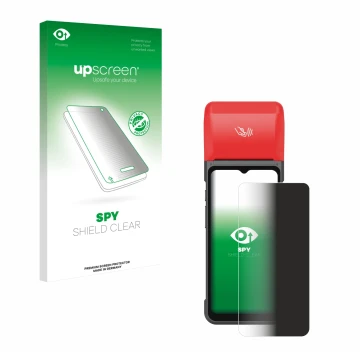 Face avant d’un emballage produit avec le logo de la marque upscreen. À côté, l’appareil iMin Swift 2 Pro est représenté avec 