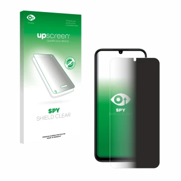 Face avant d’un emballage produit avec le logo de la marque upscreen. À côté, l’appareil Xiaomi Redmi 15C est représenté avec 