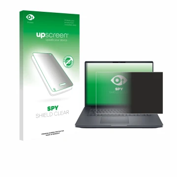 Face avant d’un emballage produit avec le logo de la marque upscreen. À côté, l’appareil Dell Pro Max 18 est représenté avec l