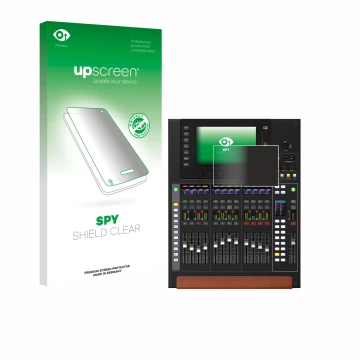 Face avant d’un emballage produit avec le logo de la marque upscreen. À côté, l’appareil Behringer Wing Compact est représenté