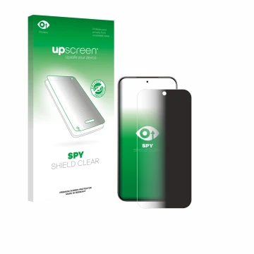 Face avant d’un emballage produit avec le logo de la marque upscreen. À côté, l’appareil Xiaomi 17 est représenté avec la prot