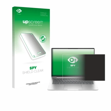Face avant d’un emballage produit avec le logo de la marque upscreen. À côté, l’appareil HP EliteBook 655 G11 est représenté a