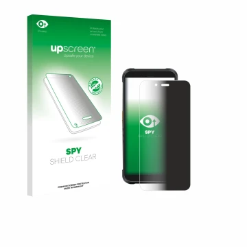 Face avant d’un emballage produit avec le logo de la marque upscreen. À côté, l’appareil Ulefone RugKing est représenté avec l