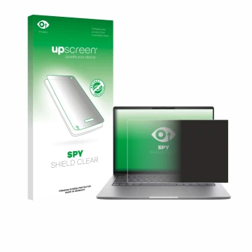 Face avant d’un emballage produit avec le logo de la marque upscreen. À côté, l’appareil HP ZBook 8 G1a 14