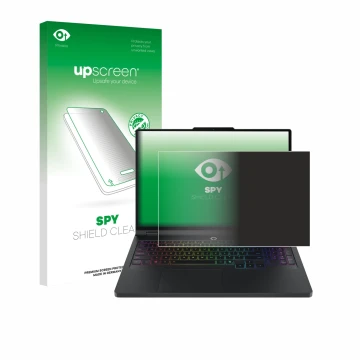 Face avant d’un emballage produit avec le logo de la marque upscreen. À côté, l’appareil Lenovo Legion Pro 5 Gen 10 16