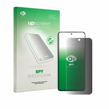 Face avant d’un emballage produit avec le logo de la marque upscreen. À côté, l’appareil Vivo iQOO 15 est représenté avec la p