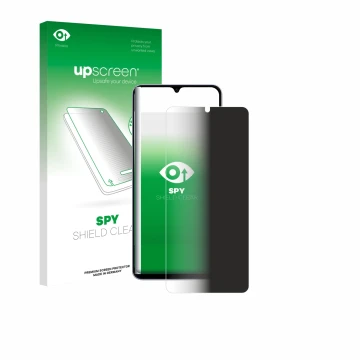 Face avant d’un emballage produit avec le logo de la marque upscreen. À côté, l’appareil Samsung Galaxy A07 est représenté ave