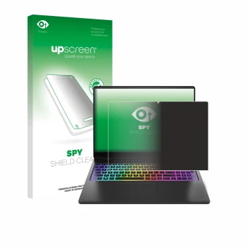 Face avant d’un emballage produit avec le logo de la marque upscreen. À côté, l’appareil HP Omen Max 16 est représenté avec la