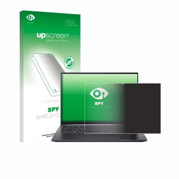 Face avant d’un emballage produit avec le logo de la marque upscreen. À côté, l’appareil Acer Swift X 14 SFX14-73G Touch est r