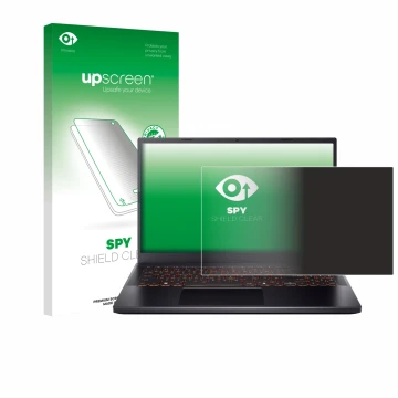 Face avant d’un emballage produit avec le logo de la marque upscreen. À côté, l’appareil Acer Nitro V 15 est représenté avec l