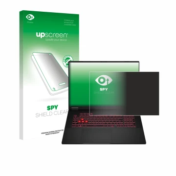 Face avant d’un emballage produit avec le logo de la marque upscreen. À côté, l’appareil ASUS TUF Gaming A18 2025 est représen