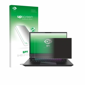 Face avant d’un emballage produit avec le logo de la marque upscreen. À côté, l’appareil Gigabyte AORUS 15 2024 est représenté