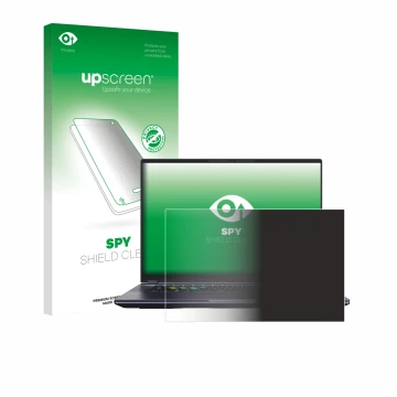 Face avant d’un emballage produit avec le logo de la marque upscreen. À côté, l’appareil Gigabyte AORUS 16X 2024 est représent