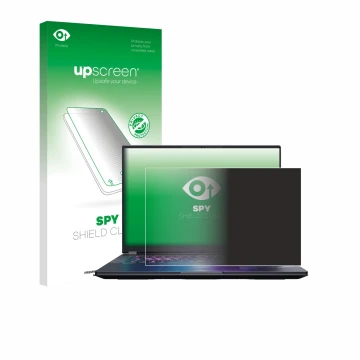 Face avant d’un emballage produit avec le logo de la marque upscreen. À côté, l’appareil Gigabyte AORUS Elite 16 2025 est repr