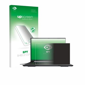 Face avant d’un emballage produit avec le logo de la marque upscreen. À côté, l’appareil Gigabyte AERO X16 2025 est représenté