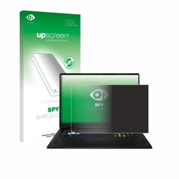 Face avant d’un emballage produit avec le logo de la marque upscreen. À côté, l’appareil MSI Vector A18 HX 2025 est représenté