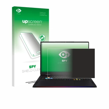 Face avant d’un emballage produit avec le logo de la marque upscreen. À côté, l’appareil MSI Raider 18 HX AI 2025 est représen