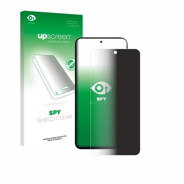 Face avant d’un emballage produit avec le logo de la marque upscreen. À côté, l’appareil Xiaomi Poco M7 Plus est représenté av