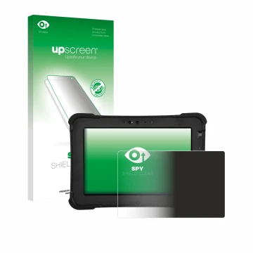 Face avant d’un emballage produit avec le logo de la marque upscreen. À côté, l’appareil Zebra XSlate L10ax est représenté ave