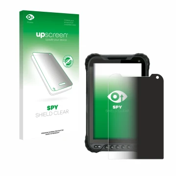 Face avant d’un emballage produit avec le logo de la marque upscreen. À côté, l’appareil Unitech TB85 est représenté avec la p