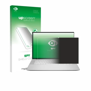 Face avant d’un emballage produit avec le logo de la marque upscreen. À côté, l’appareil Dell 16 Premium Laptop est représenté