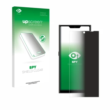 Face avant d’un emballage produit avec le logo de la marque upscreen. À côté, l’appareil Jolla Phone est représenté avec la pr
